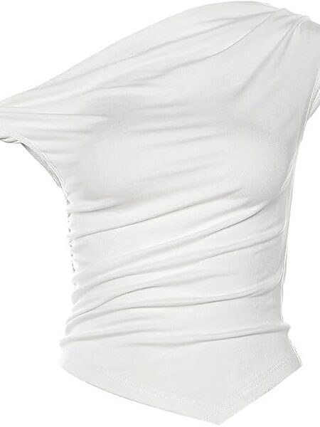 Women's Off Shoulder Slim Fit Cotton Short Sleeve Irregular Hem T Shirt