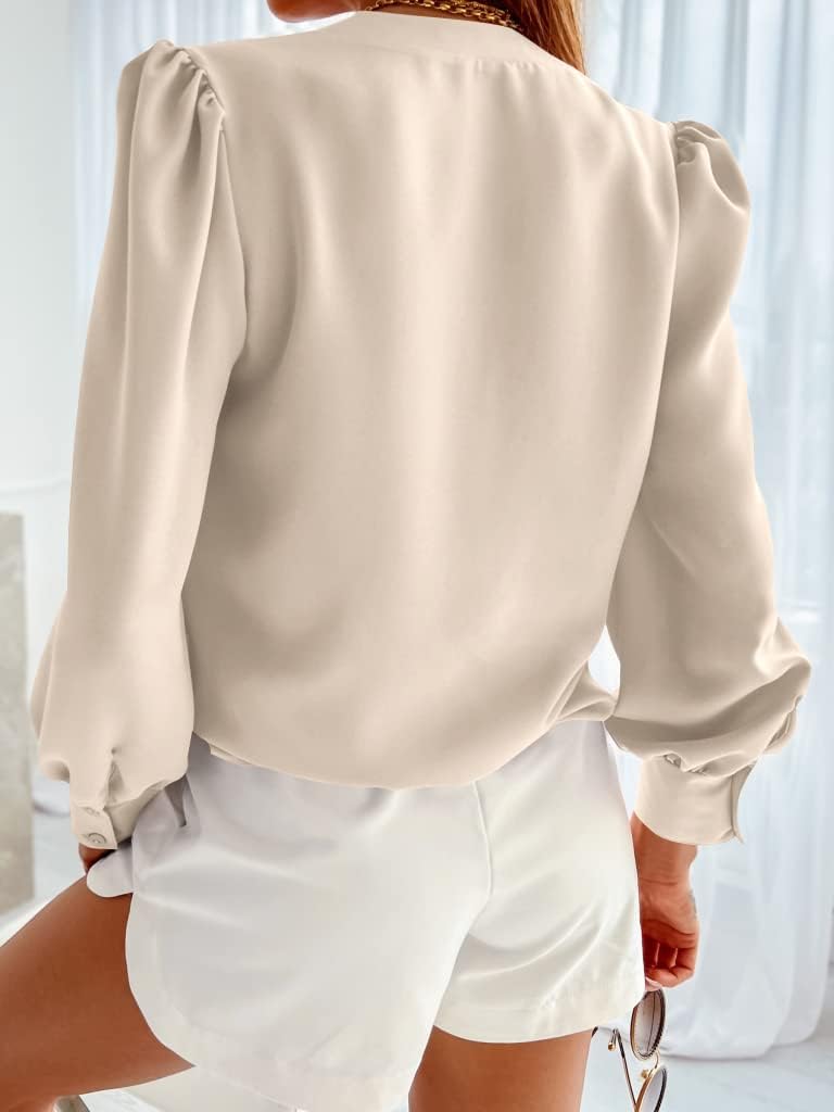 Women's V Neck Long Sleeve Chiffon Button Down Business Casual Blouse - Image 2