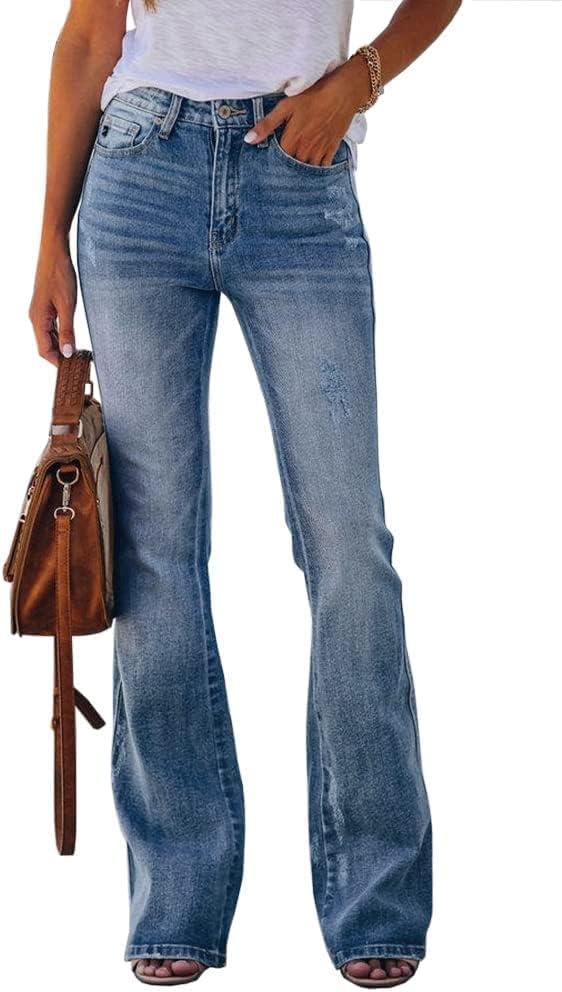 Women's High Waisted Flare Stretch Boyfriend Bootcut Casual Denim Jeans