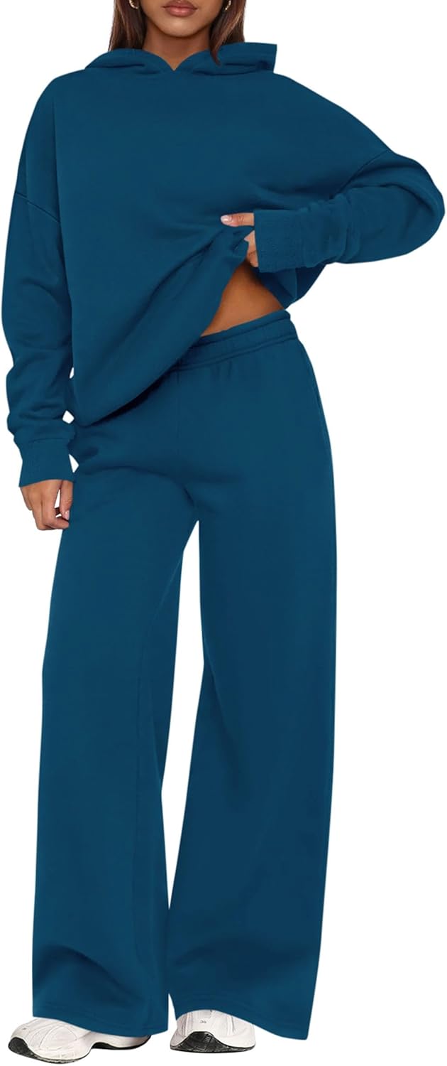 Women's Casual Long Sleeve Hoodie Loose Wide Leg Sweatpants Tracksuit Set