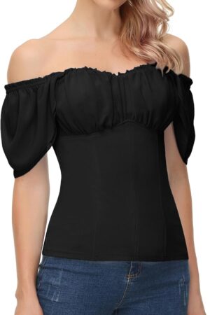 Women's Renaissance Off Shoulder Flutter Short Sleeve Square Neck Peasant Blouse