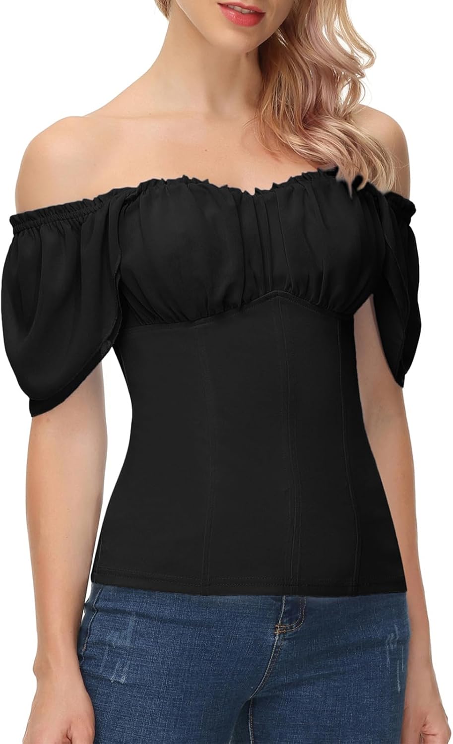 Women's Renaissance Off Shoulder Flutter Short Sleeve Square Neck Peasant Blouse