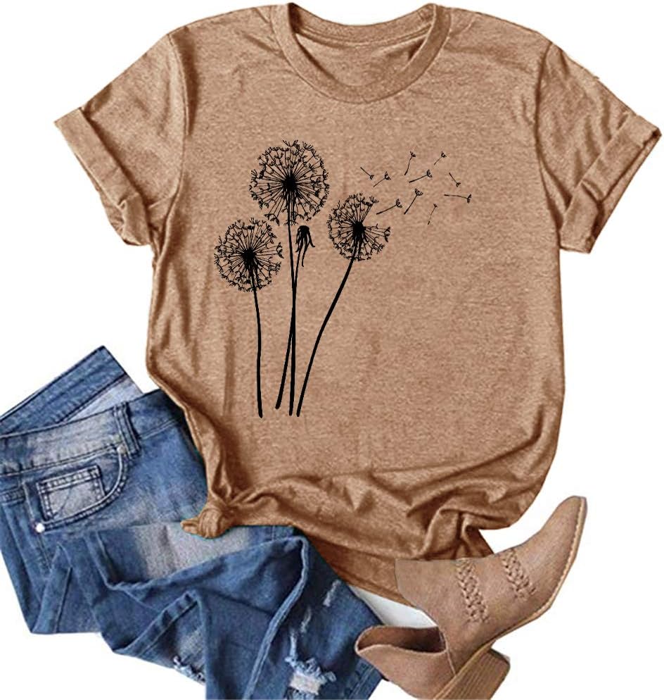 Women's Dandelion Printed Cotton Crewneck Vintage Graphic Tee - Image 2