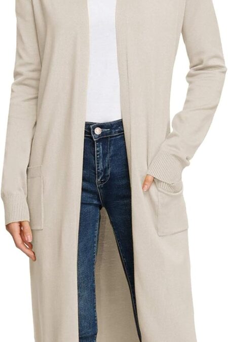 Women's Solid Open Front Maxi Long Lightweight Knitted Cardigan Sweater