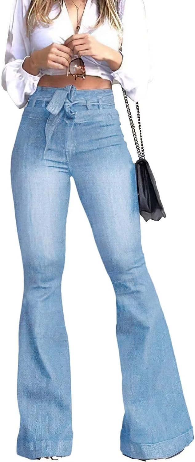 Women's High Waisted Bell Bottom Flare Stretch Wide Leg Jeans