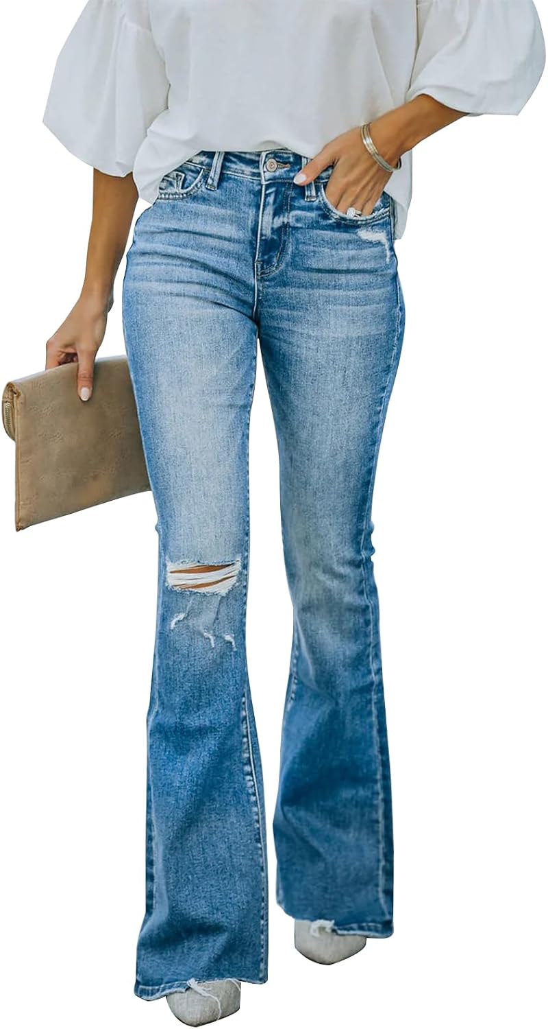 Women's High Waisted Wide Leg Flare Bell Bottom Stretchy Bootcut Jeans