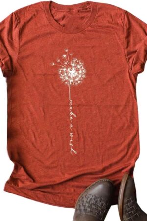 Women's Dandelion Printed Cotton Crewneck Vintage Graphic Tee