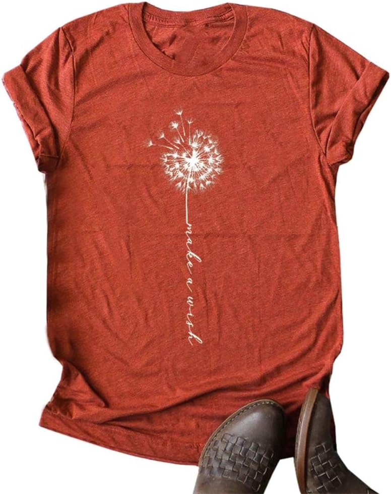 Women's Dandelion Printed Cotton Crewneck Vintage Graphic Tee