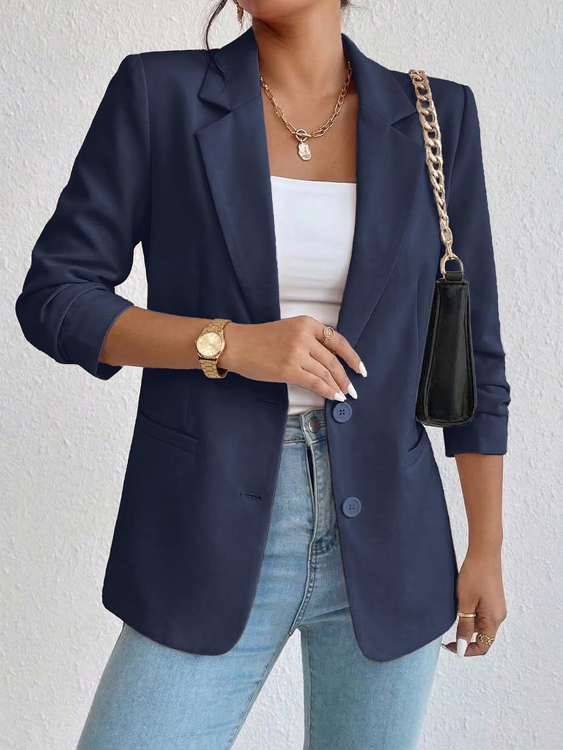Women's Business Casual Boyfriend Fit Long Sleeve Blazer Jacket with Pockets - Image 2