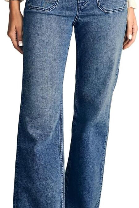 Women's High Waisted Stretchy Straight Leg Loose Denim Pants with Pocket