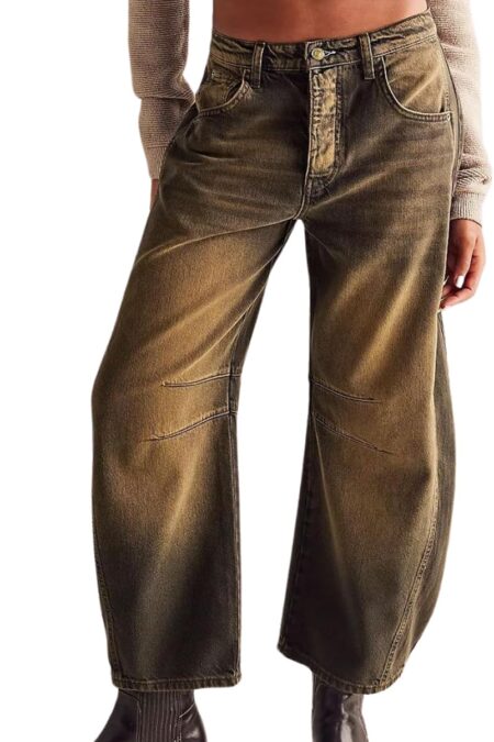 Women's Mid Rise Baggy Boyfriend Barrel Cargo Jeans