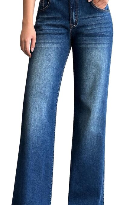 Women's Casual High Waisted Stretchy Baggy Loose Wide Leg Denim Pants