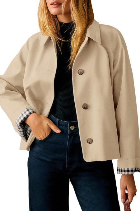 Women's Cropped Single Breasted Lapel Lightweight Fall Windbreaker Jacket