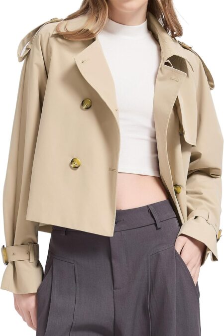 Women's Cropped Double Breasted Short Lightweight Spring Trench Jacket