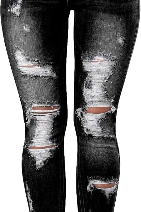 Women's High Waisted Distressed Ripped Butt Lift Skinny Stretch Jeans