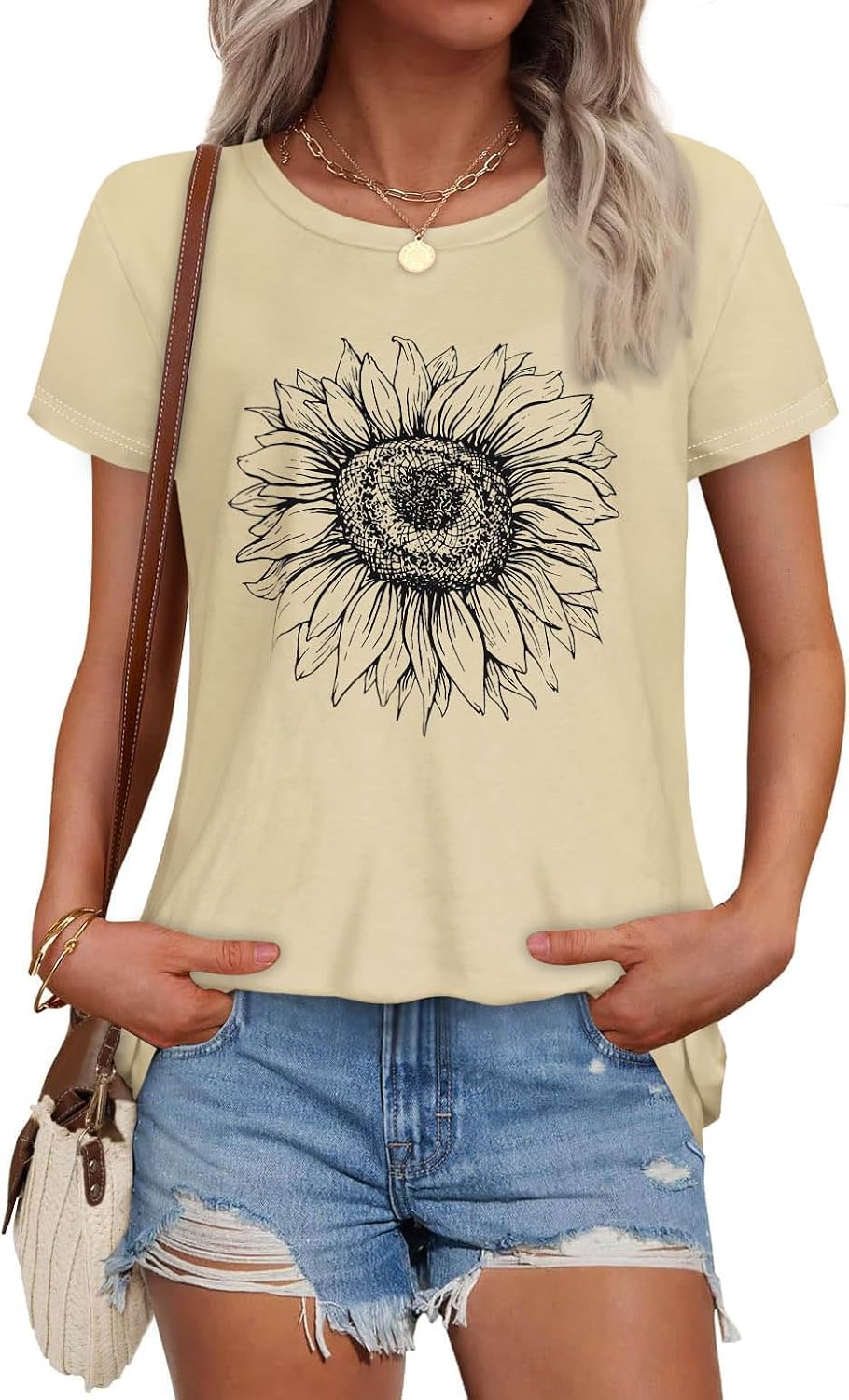 Women's Crewneck Moon and Star Graphic Short Sleeve Basic Tee