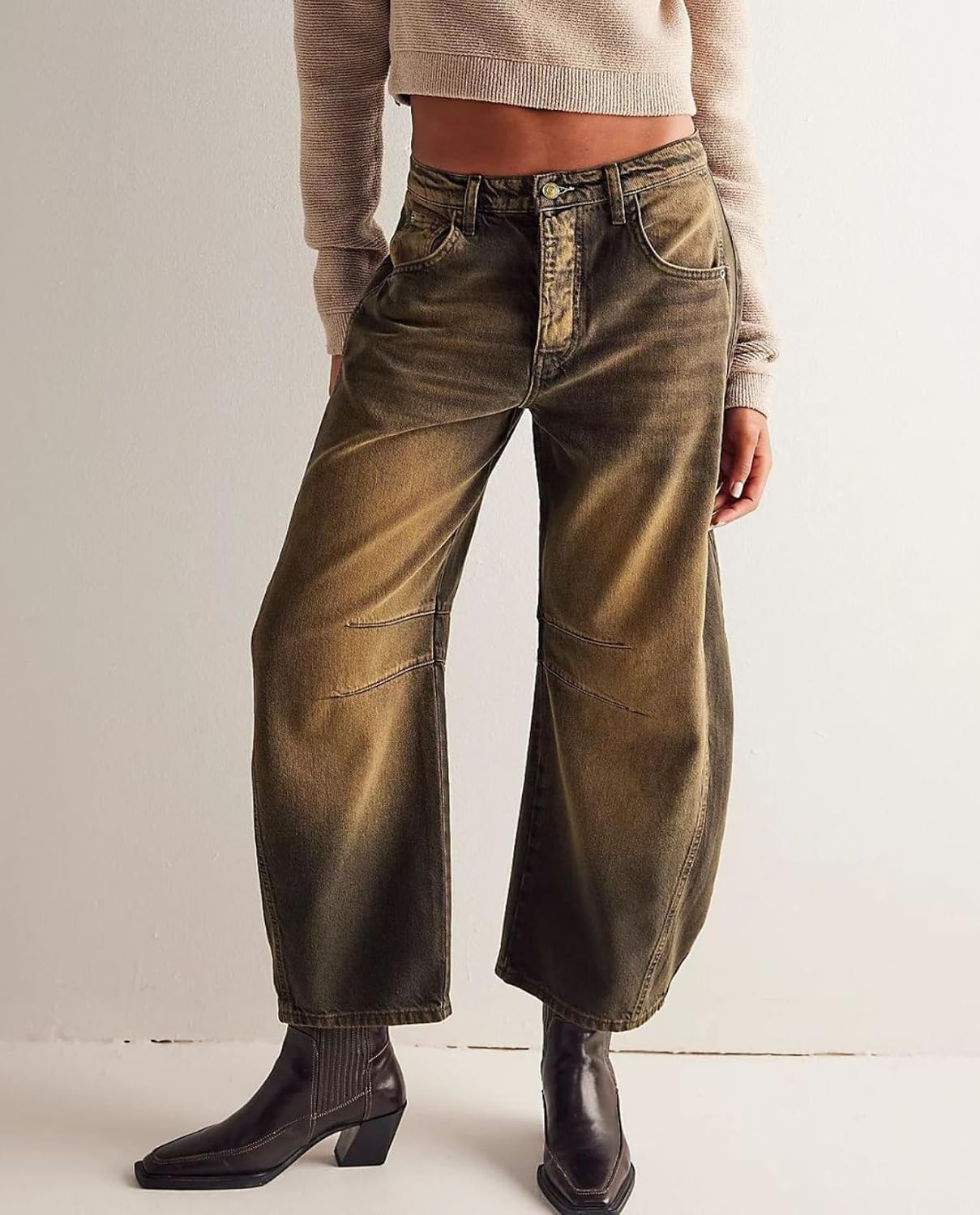 Women's Mid Rise Baggy Boyfriend Barrel Cargo Jeans - Image 2