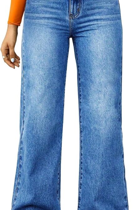 Women's High Waisted Wide Leg Loose Microelastic Boyfriend Denim Pants