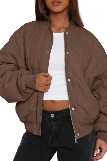Women's Lightweight Cropped Quilted Zip Up Puffer Bomber Jacket