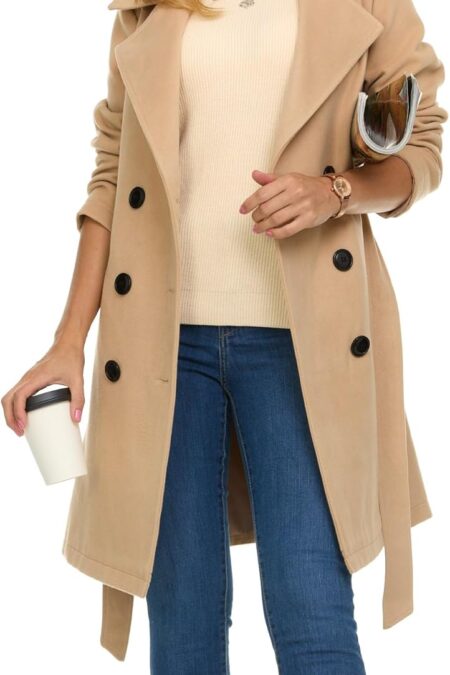 Women's Double Breastened Long Winter Faux Wool Trench Coat