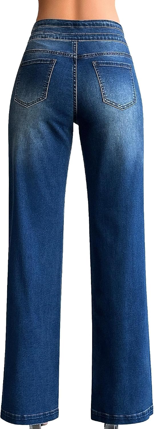 Women's Casual High Waisted Stretchy Baggy Loose Wide Leg Denim Pants - Image 2