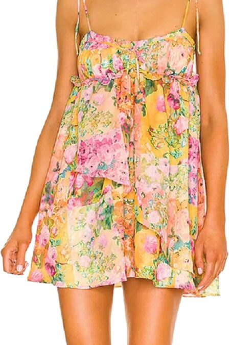 Women's Floral Chiffon Spaghetti Strap Corset Boho Mini Dress
