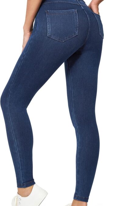 Women's High Waisted Tummy Control Pull On Stretchy Skinny Jeggings with Pockets