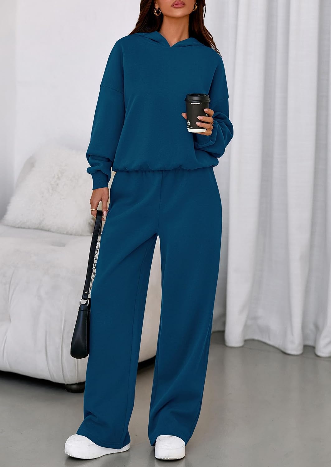 Women's Casual Long Sleeve Hoodie Loose Wide Leg Sweatpants Tracksuit Set - Image 2
