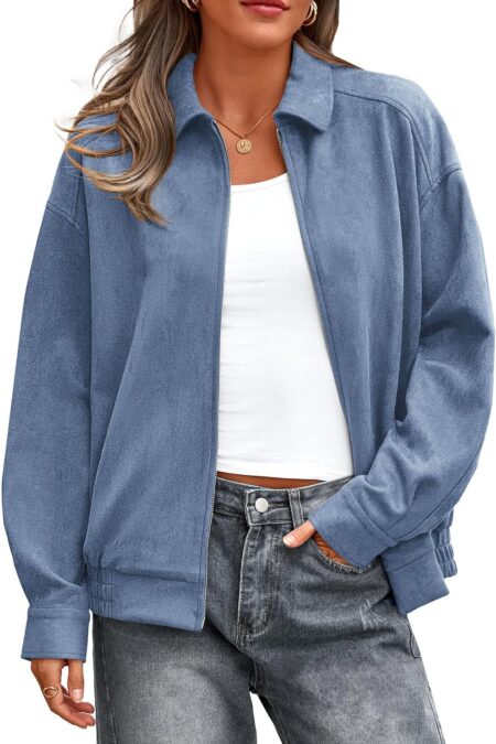 Women's Faux Suede Oversized Zip Up Bomber Jacket
