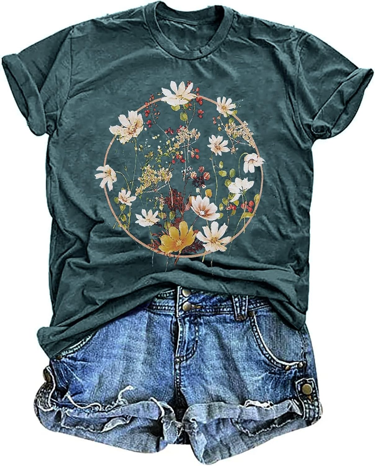 Women's Vintage Floral Graphic Short Sleeve Loose Casual T Shirt - Image 2