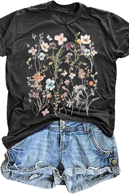 Women's Vintage Floral Graphic Short Sleeve Loose Casual T Shirt