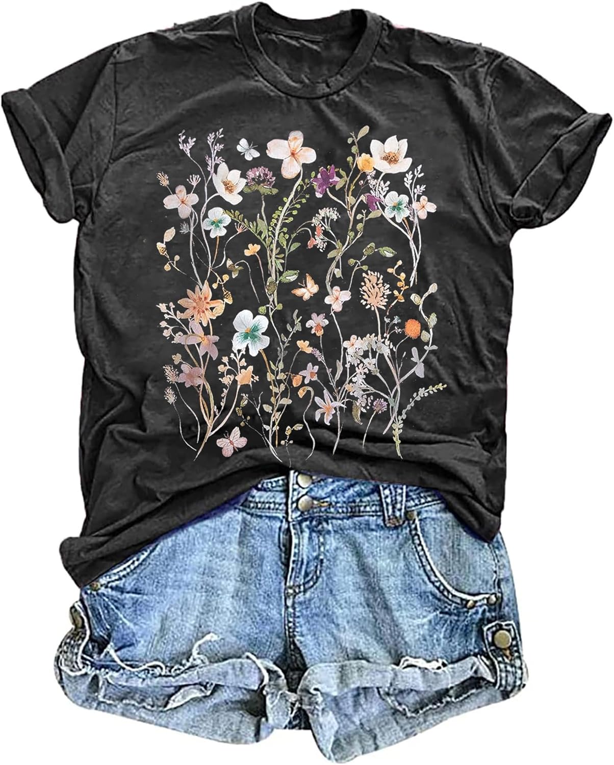 Women's Vintage Floral Graphic Short Sleeve Loose Casual T Shirt