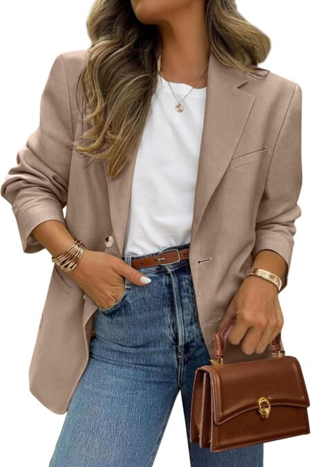 Women's Casual Business Long Sleeve Blazer Suit Jacket with Pockets