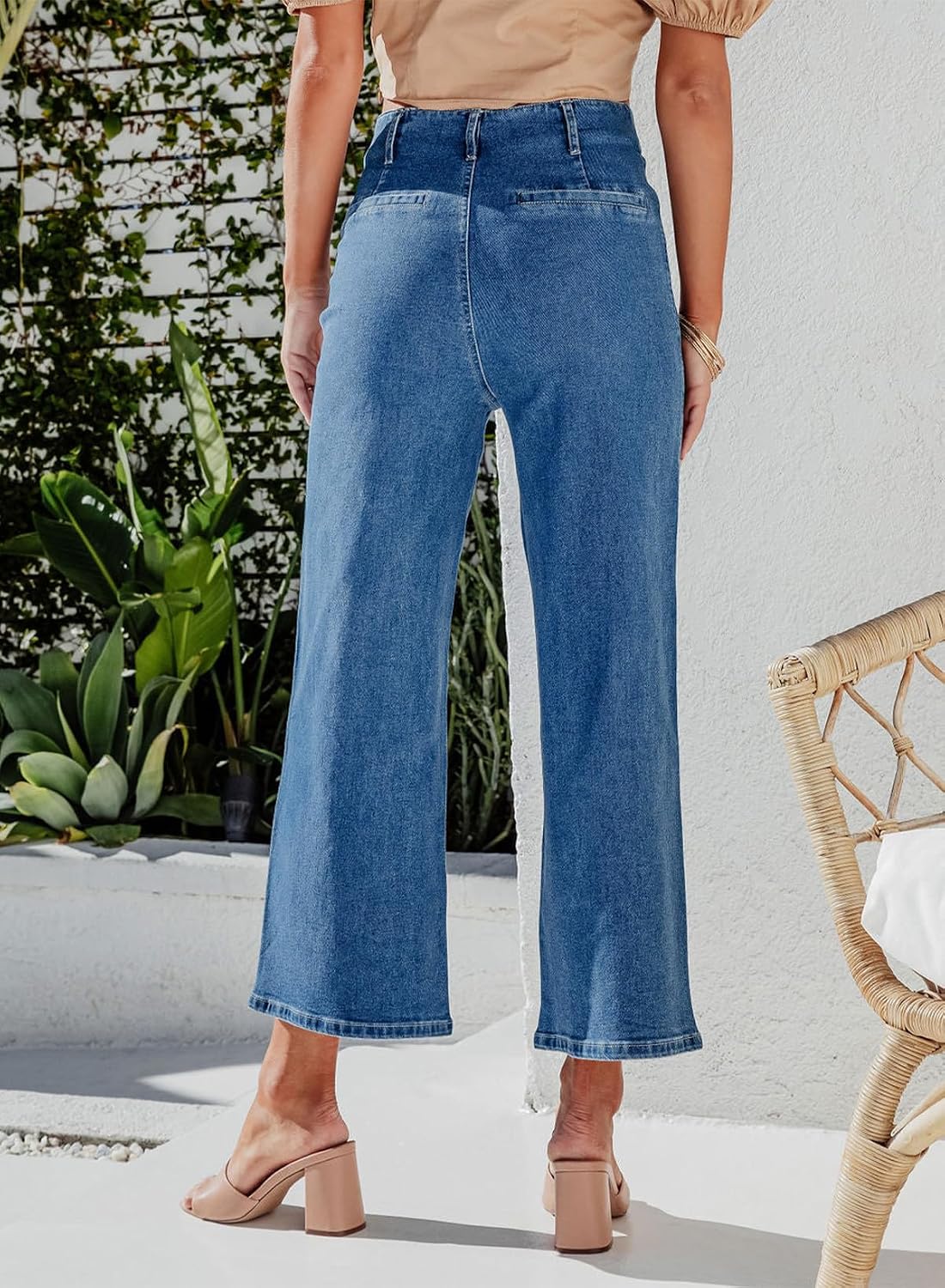 Women's High Waisted Stretchy Buttoned Loose Wide Leg Jeans with Pocket - Image 2